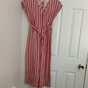 Striped Brick Red and White Jumpsuit